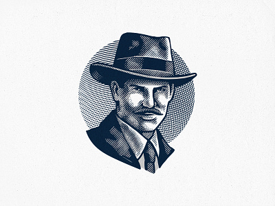 Man with Hat cowboy crosshatching engraving illustration logo man portrait vintage