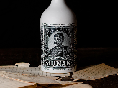 Junak Dry Gin bottle branding design gin graphic design illustration logo packaging vintage