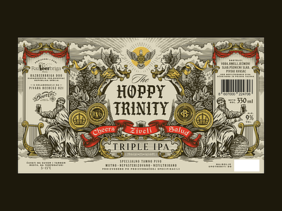 The Hoppy Trinity / Label Design beer branding brewery craft drawing engraving illustration label packaging typography vintage