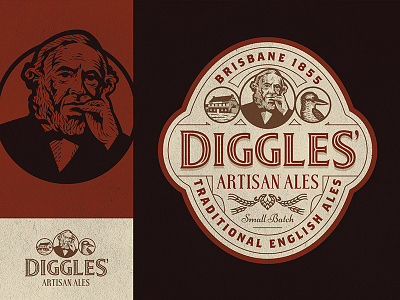 Diggles' Artisan Ales beer brewery brewing emblem label logo vintage