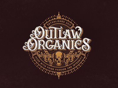 Outlaw Organics lettering logo outlaw skull tattoo typography vintage