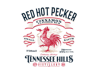 Red Hot Pecker / Tennessee Hills chicken distillery illustration rooster rum vintage whiskey