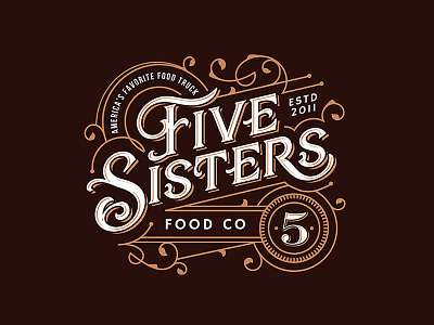 Five Sisters Food Co. cuisine custom food lettering logo truck typography