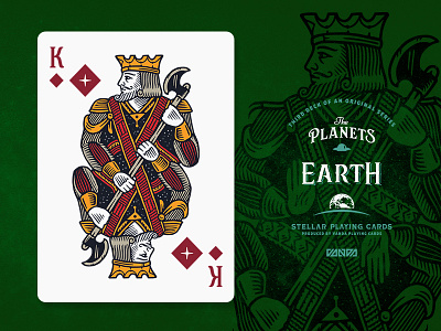 Earth / King of Diamonds card deck design illustration planets playing cards
