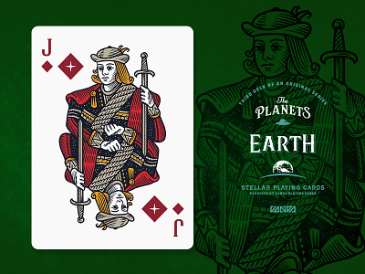 Earth / Jack of Diamonds card deck design illustration planets playing cards