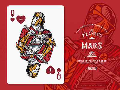Mars / Queen of Hearts card deck design illustration planets playing cards