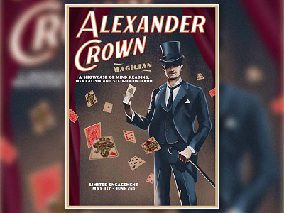 Alexander Crown Poster ad gentleman magic magician playing cards poster vintage