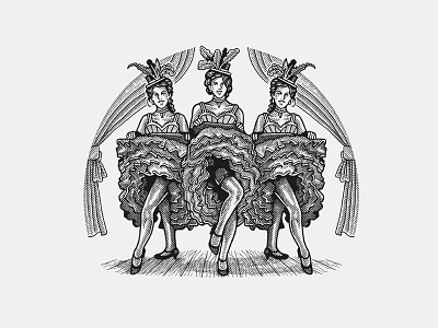 Bertie and the Crime of Passion book crosshatching dancers illustration kan kan moulin rouge vintage