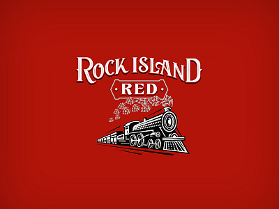 Rock Island Red beer brewery illustration logo red train