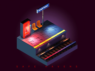 Safe Havens No. 3: The Train Station 3d 3d art art direction cgi cinema4d digital art lowpoly