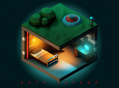 Safe Havens No. 1: The Bunker 3d 3d art art direction cgi cinema4d digital art fantasy art lowpoly