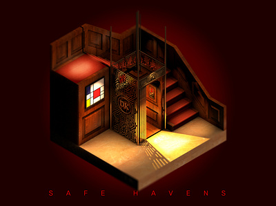 Safe Havens No. 4: The Elevator 3d 3d art art direction cgi cinema4d digital art lowpoly