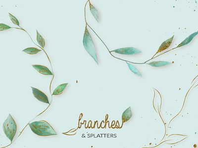 Branches & Splatters Kit artistic branches colorful creative design golden illustration illustrator leaves nature photoshop splatter vector