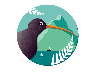 New Zealand badge badge ferns illustration kiwi lake mountain sailing yelp