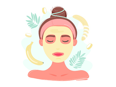 Facial mask banana beauty cartoon dermatology design diy face facial flat girl handdrawn homemade illustration mask nutrient portrait spa vector woman