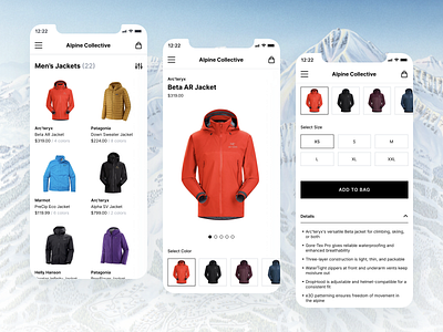 Alpine Collective blackwhite ecomm ecommerce inter jackets product design winter