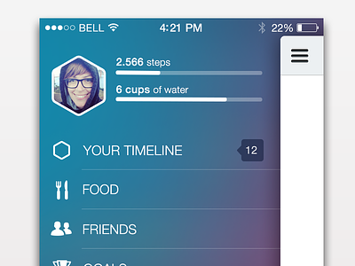Side menu and status bar in iOS7 azumio hexagon icons ios7 progress side menu ui user