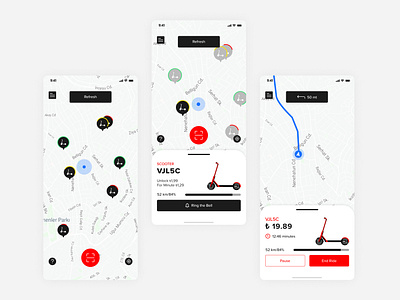 E-Scooter Mobile App - Find and Ride Screens