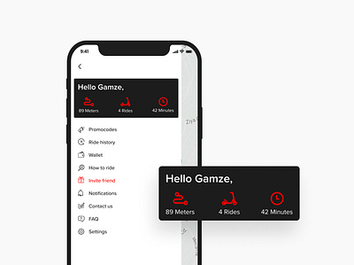 Hop E-Scooter App Menu app design e scooter menu minimal mobile mobile app riding scooter ui ux