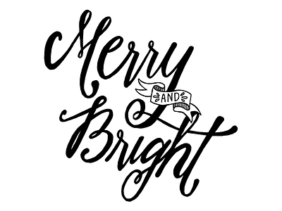 Merry and Bright christmas lettering marker scan sketch