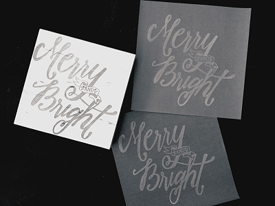 Merry and Bright (stamp, BW) black and white christmas lettering rubber stamp stamp