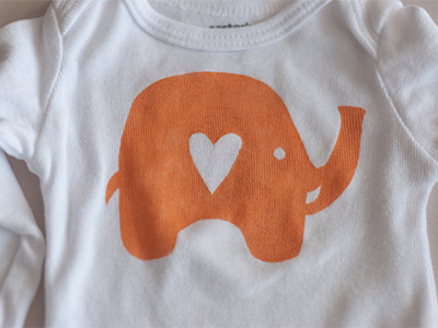 Orange Elephant baby gear clothing elephant fabric paint heart illustration onsie stencil