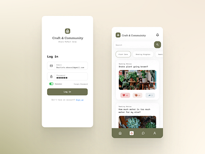 Craft & Community App app branding log in screen mobile app mobile design plants product design ui ui design