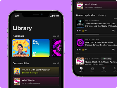 Podcast App - Shuffle app consumer social library mobile app mobile design podcast product design ui ui design