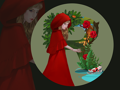 Little Red Riding Hood character dark fairytale forest illustration wolf