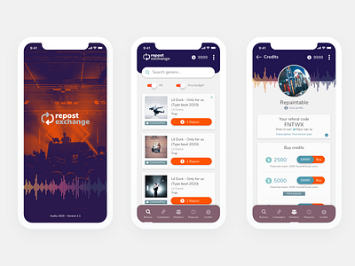 Repost Exchane app music soundcloud ui ux