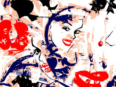Modern Lady 1950s cherry collage eyes feminine feminism graffiti graphic artist illustrator lady lips logo millinial pink navy painting pink pinup red tshirt tshirtdesign