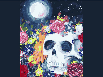 Balance Of Life And Death art artwork carnation daisy flowers graphic design graphic art illustrator logo moon painterly painting rose roses skull sugar skull tshirt