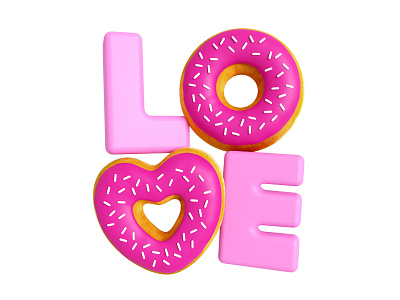 Donut Love 3d 3d modeling donuts love pink sprinkles typography valentines day