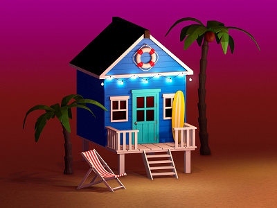 Summer Beach House 3d 3d model beach blender house illustration isometric render summer sunset
