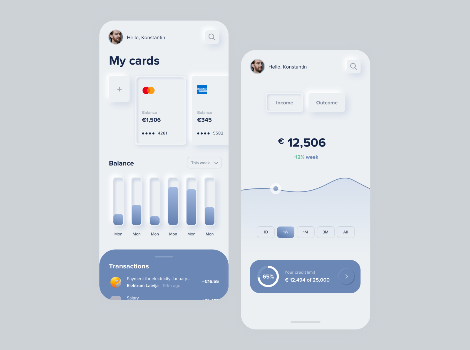 Neumorph mobile banking concept by Kondrashov on Dribbble