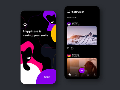 Photograph app | splash screen animation app black branding design feeds illustration image logo photo photograhy pink splashscreen ui ui design uploads ux ui uxdesign vector