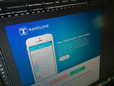 Nanolume App Website app apple blue health healthcare pain tracking treatment wip