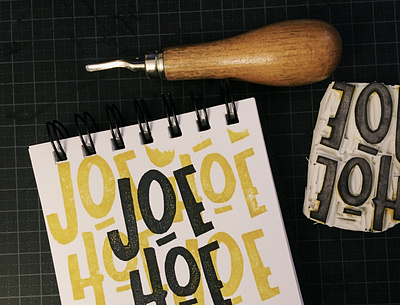 Day 2: a word I use often linocut print stamp