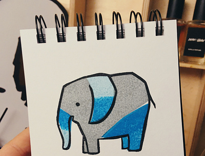 Day 14: elephant linocut print sketchbook stamp