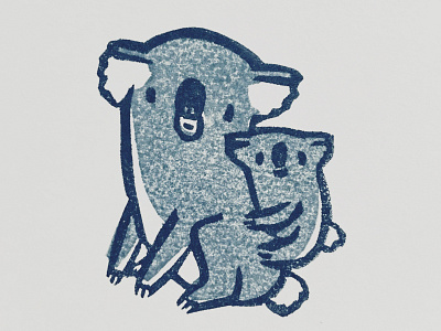 koala mommy card design illustration linocut print