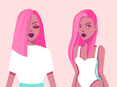 Vector illustration with beautiful girls. Flat style.