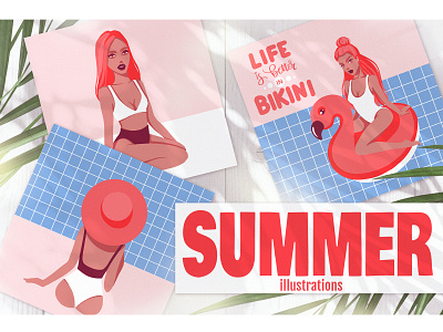 Summer illustration with girls. Design in a Flat style art beautiful cards design drawing dribbble fashion fashion illustration flat flat illustration flat style flatdesign girl girls illustration illustrator summer tropics vector woman