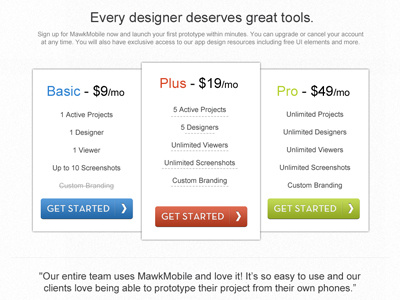 Pricing page