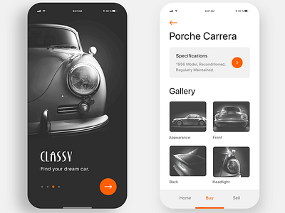 Classy - Classic Car Mobile App Inspiration Design