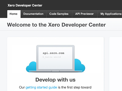 Xero Developer Center clouds laptop navigation web design wordpress xero