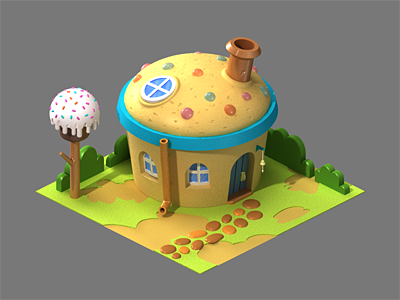 Cupcake Rebound 3d 3ds max blue building cake cg cupcake house icons sweet yellow