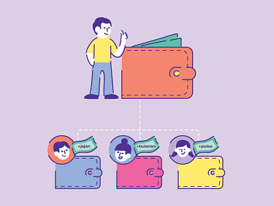 Multi Wallet for Family fintech illustration vector wallet
