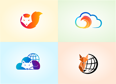 Fox Web Hosting Logos app character cloud color design fire fox flat flat design fox logo graphic design hosting hosting logo icon illustration internet logo vector web web logo www