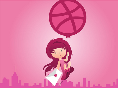 Dribbble Girl : Invite Giveaway art character city design dribbble best shot dribbble giveaway dribbble invite flat design girl girl character illustration invite invite giveaway invites kid logo pink