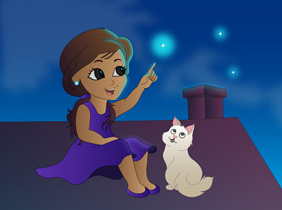 ILLUSTRATION : FIREFLIES art cat character cute design flat design girl girl character girl illustration girls graphic graphic design illustration illustrator night storybook vector